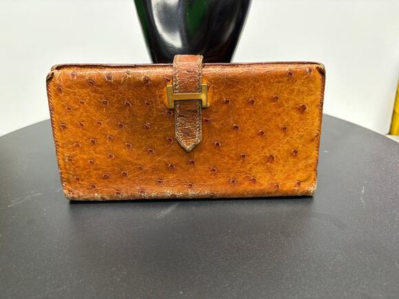 Hermes Handbags - Hermes Bearn Wallet Ostrich Leather Cognac Gold H Clasp Bifold Gold